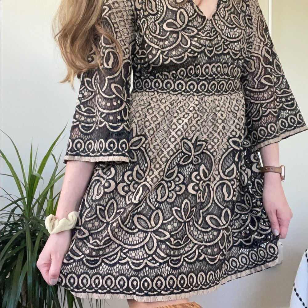 Anthropology Structured Lace Baby Doll Bell Sleeve Dress by A. Calin M